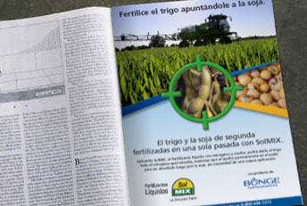Anuncio Fertilizantes líquidos SolMIX. Creatividad en comunicación gráfica. Anuncios en diarios y revistas.