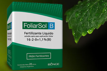 Caja fertilizantes foliares FoliarSol B de Bunge. Envases en general, bolsas, etiquetas