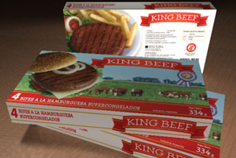 Diseño y desarrollo de caja para Hamburguesas Kingbeef. Envases en general, bolsas, etiquetas